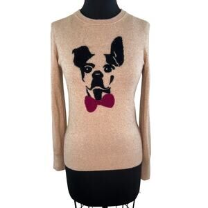 C. Wonder Beige Wool Knit Frenchie Dog Face Graphic Long Sleeve Sweater S Small